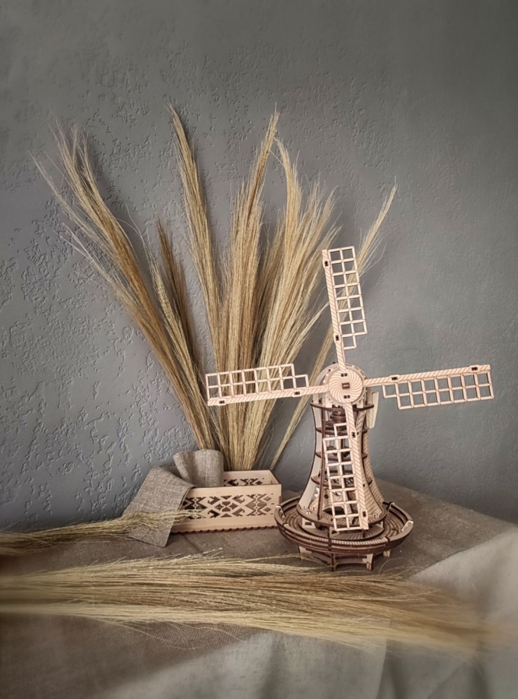 Конструктор деревянный 3D EWA Ветряная мельница механическая
