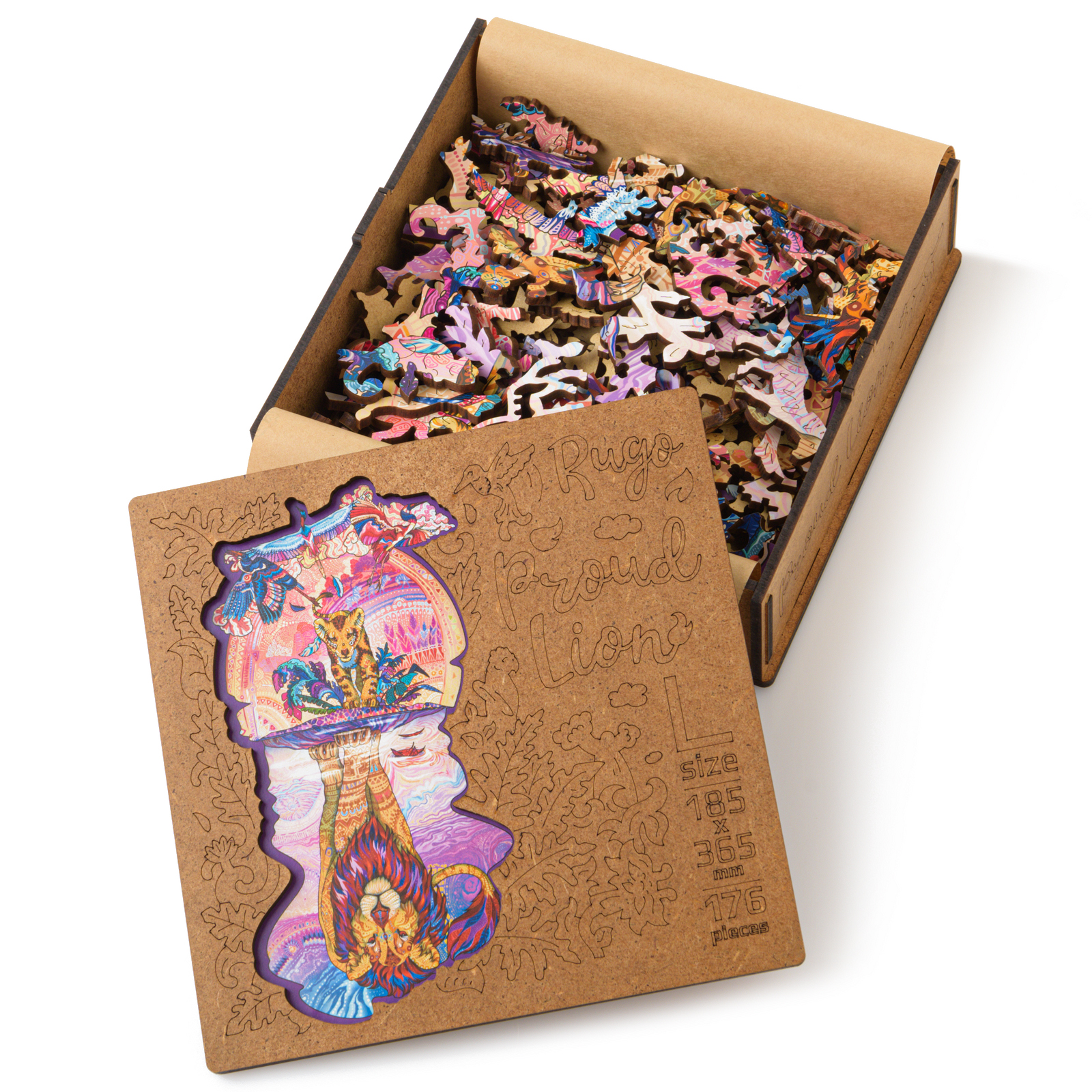 Деревянный пазл Лев 19х37 см, 176  деталей