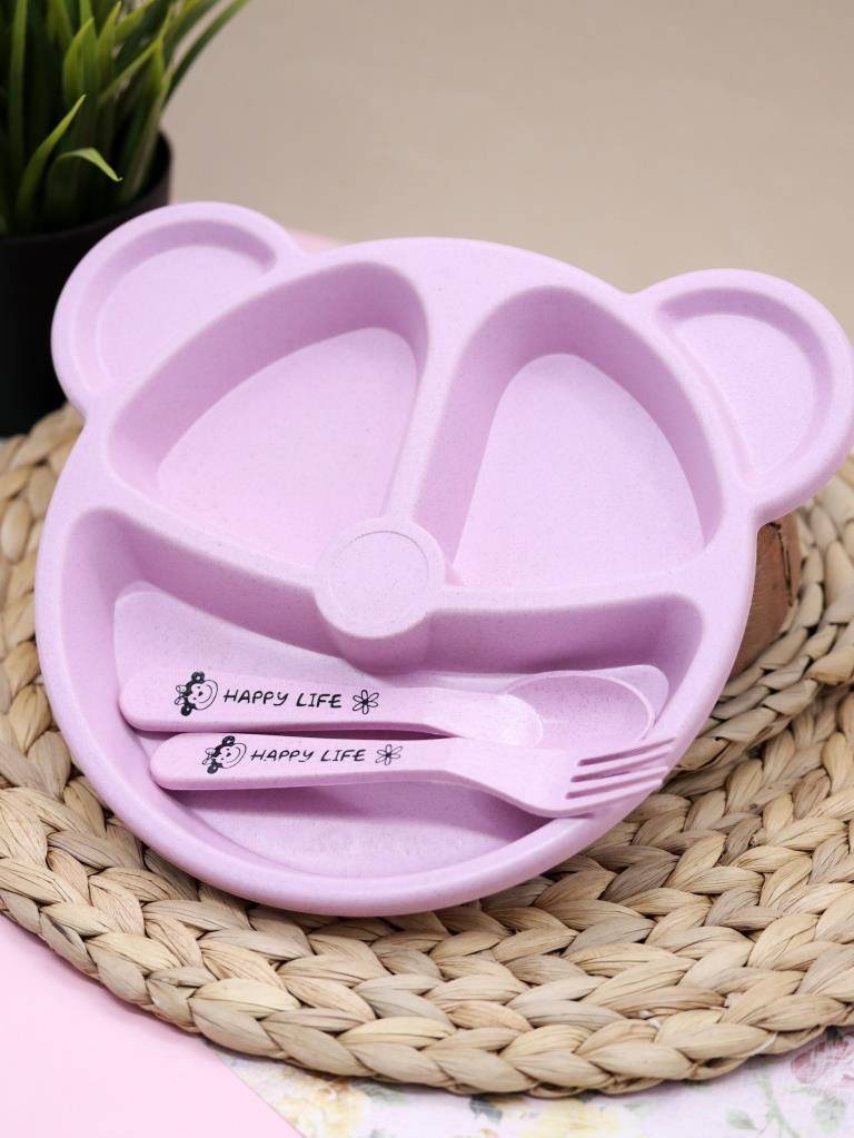 Тарелка Bear, pink (ложка+вилка)