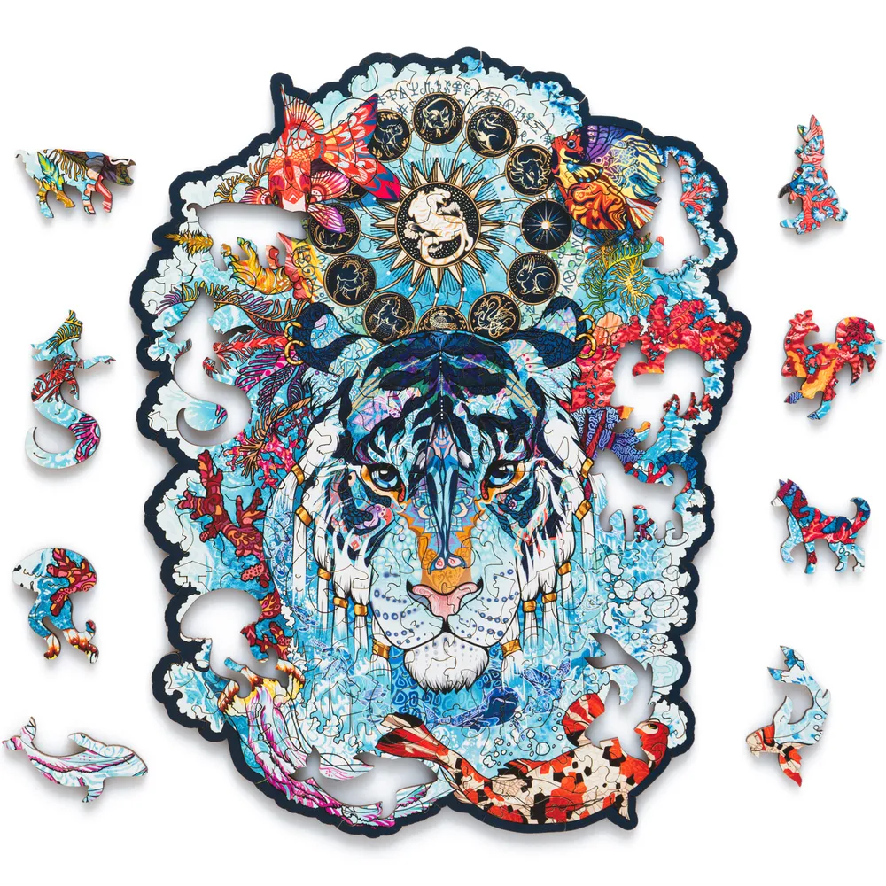 Деревянный пазл Водяной Тигр S 18х23 см, 109 деталей WTigerS