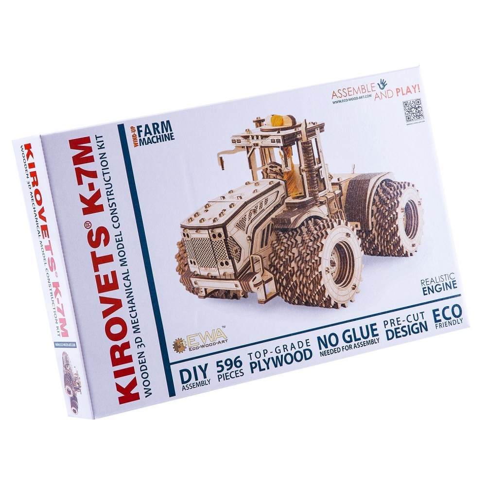 Конструктор деревянный 3D EWA Трактор Кировец К-7М