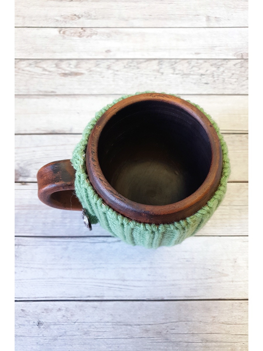 Вязаная кружка с ручкой Зелёное яблоко