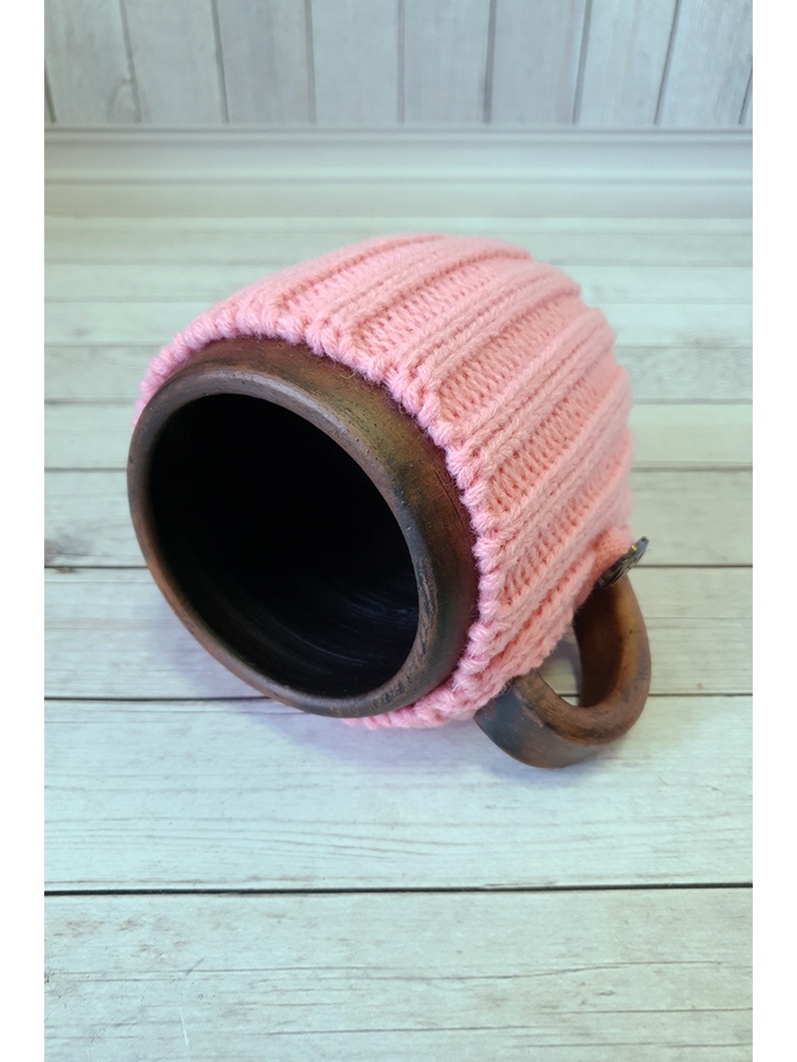 Вязаная кружка с ручкой Ярко розовый