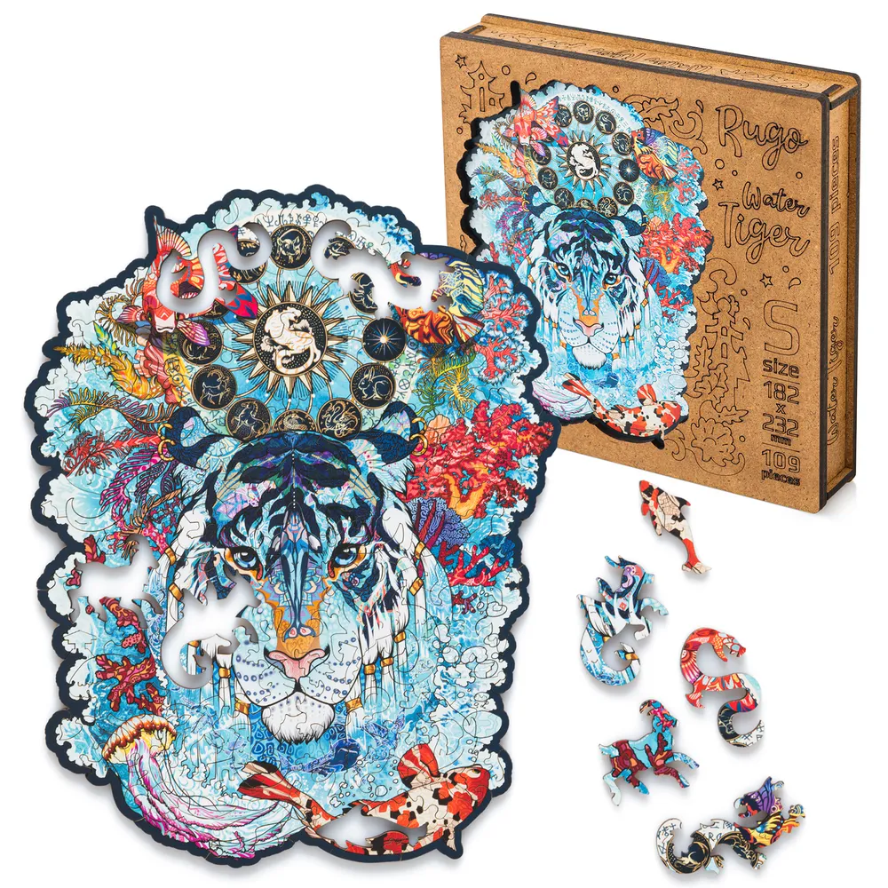 Деревянный пазл Водяной Тигр S 18х23 см, 109 деталей WTigerS