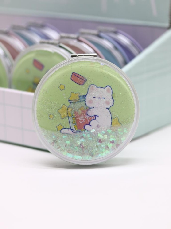 Зеркало шейкер Сute kitten and stars (зеленое)