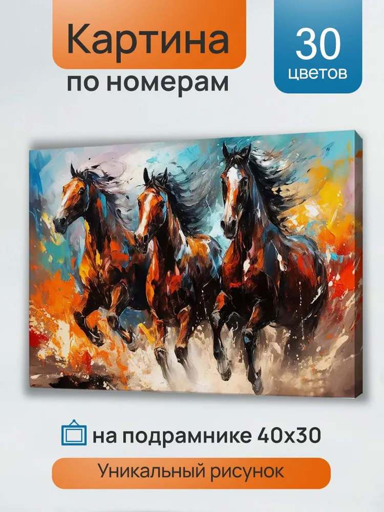 Картина по номерам Скачки 30х40