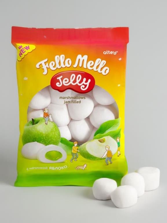 Жевательный зефир c начинкой Fello Mello Jelly (яблоко), 55 гр	
