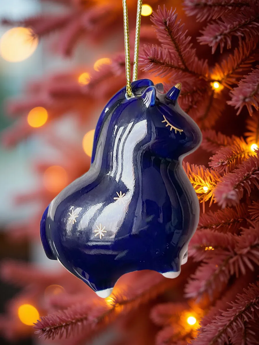 Елочная игрушка Единорог кобальт
