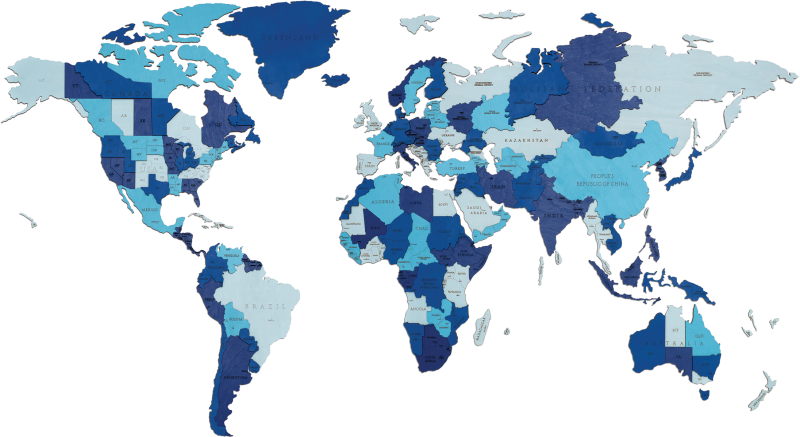 Деревянная Карта Мира настенная EWA (синий) S 