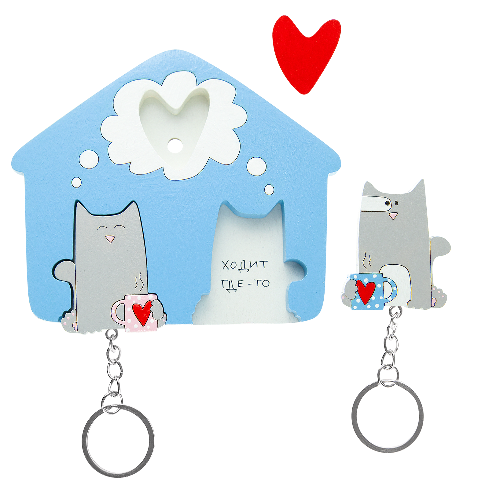Ключница двойная Котики с кружкой