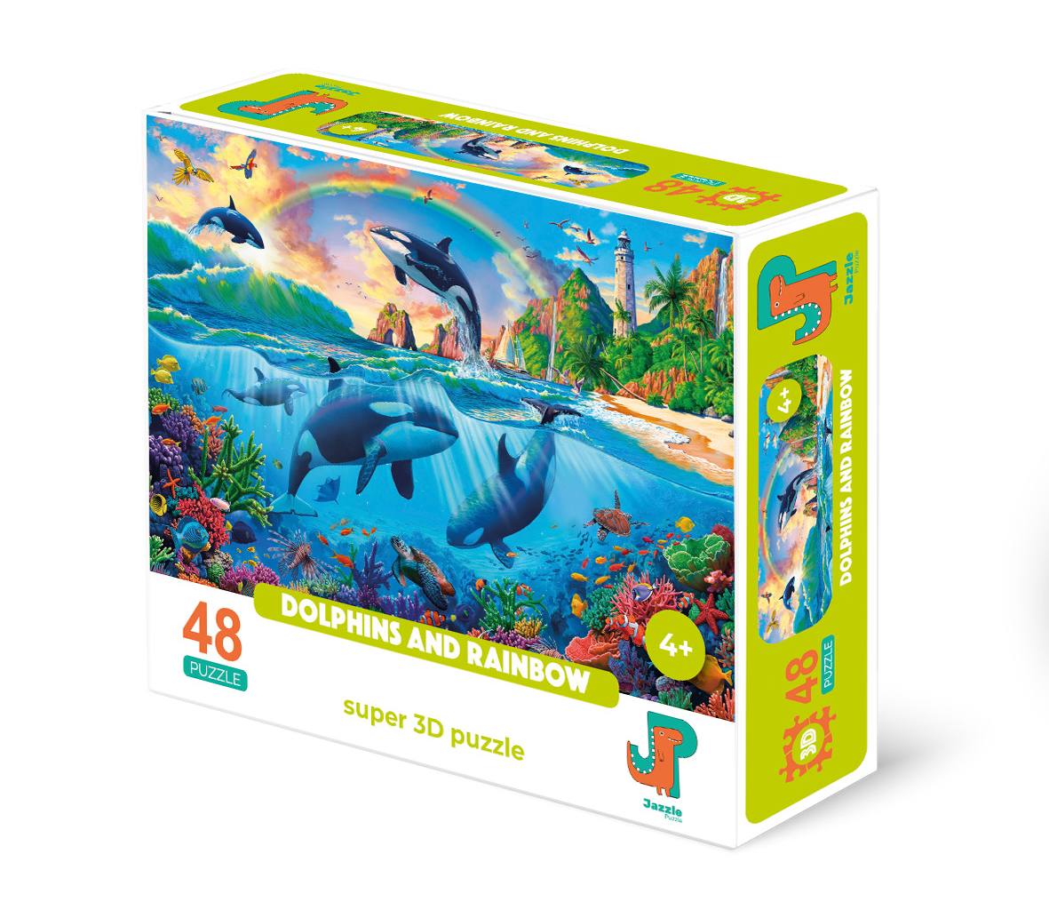 Пазл 3D Дельфины и радуга, 48 деталей (12014)