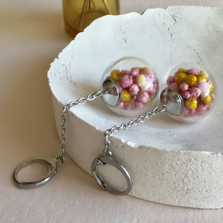 Сережки Glassbox Озотамнус малиновый и желтый (длинные)