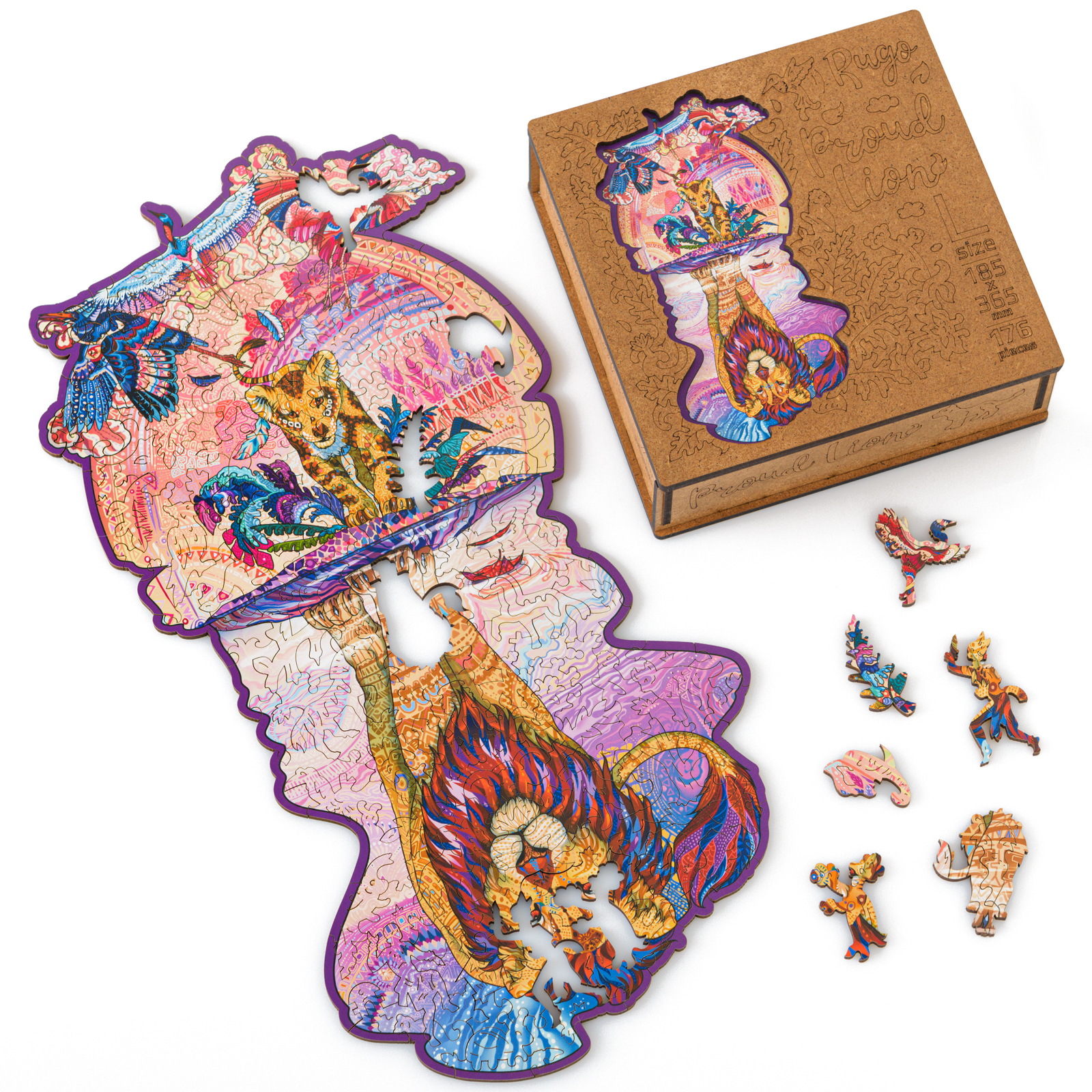 Деревянный пазл Лев 19х37 см, 176  деталей