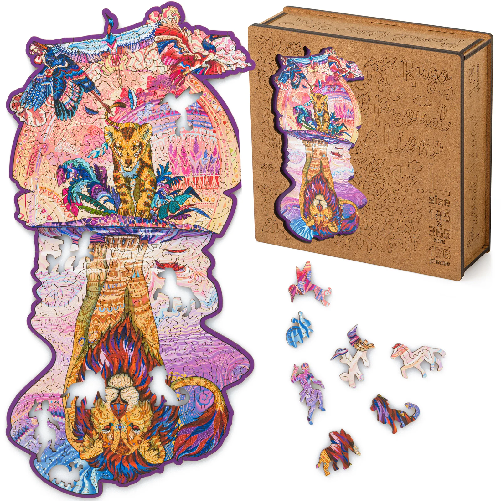 Деревянный пазл Лев 19х37 см, 176  деталей
