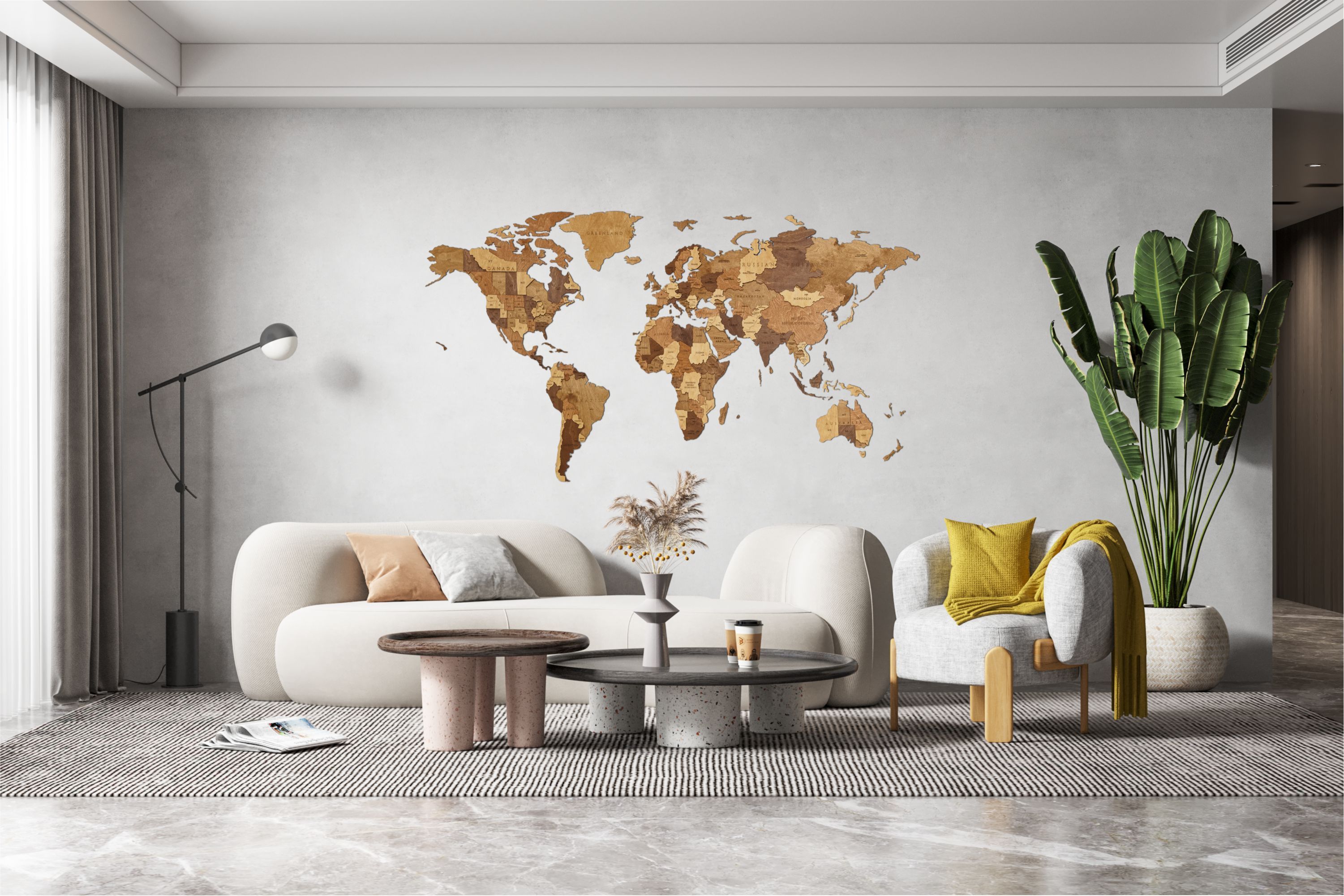 Деревянная Карта Мира настенная EWA (шоколад) S 