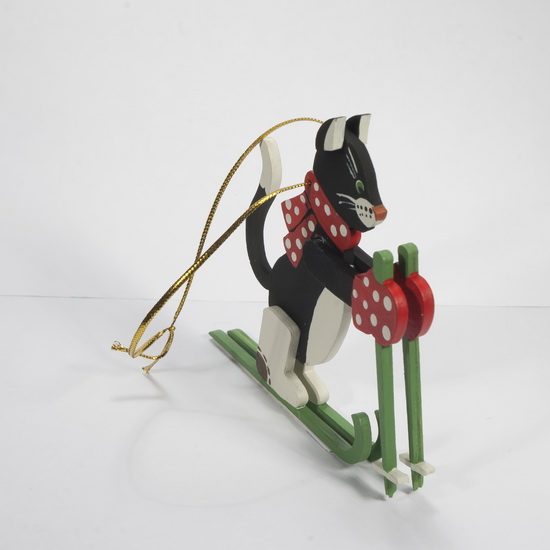 Елочная игрушка Кошка на лыжах 9005