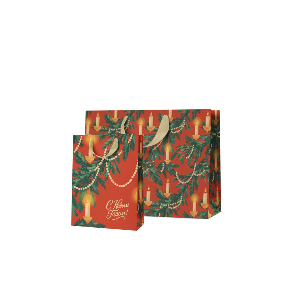 Подарочный пакет Рождественские свечи 32x27x12 см