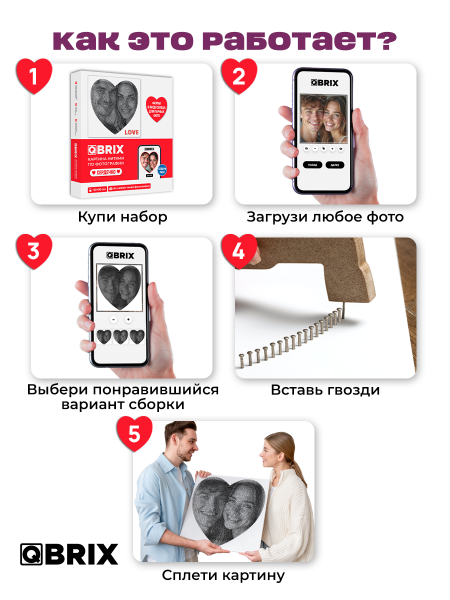 Картина нитями по фото Qbrix Сердечко