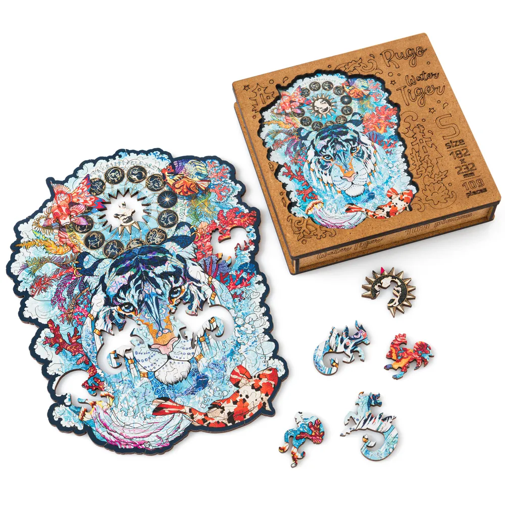 Деревянный пазл Водяной Тигр S 18х23 см, 109 деталей WTigerS