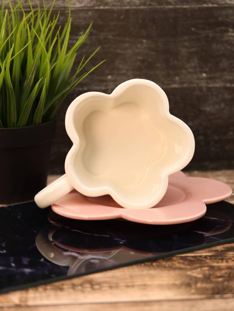 Кружка керамическая с блюдцем Cozy dishes (white)