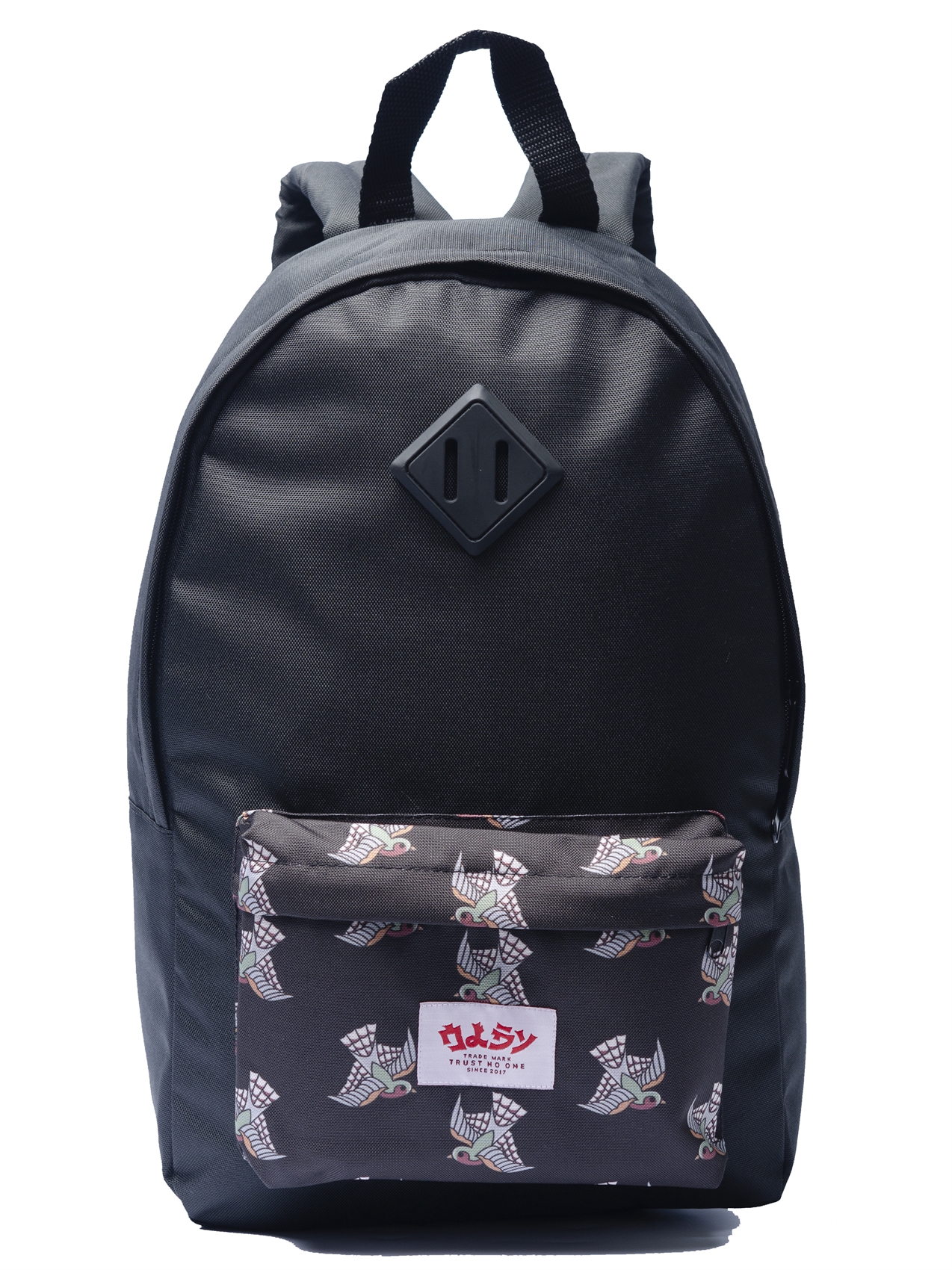 Рюкзак Oldy принт карман (черный, ласточки)
