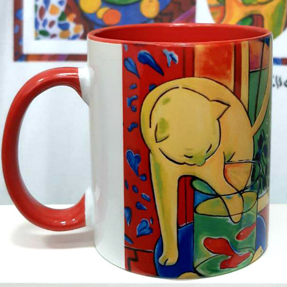 Кружка Анри Матисс. Кот и красные рыбки (красная), 330 мл. (18198)