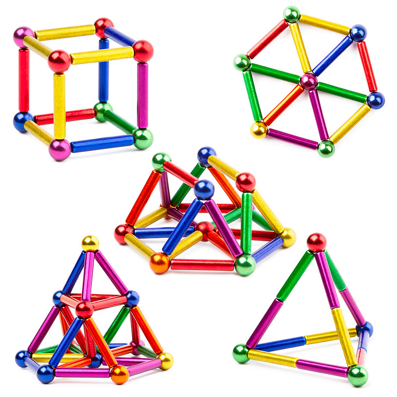 Магнитный конструктор мини Шарики и Цилиндры, цветной