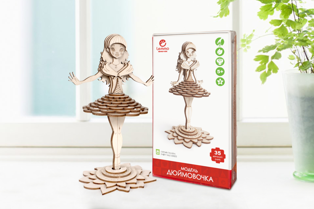 Конструктор 3D деревянный подвижный Lemmo Дюймовочка