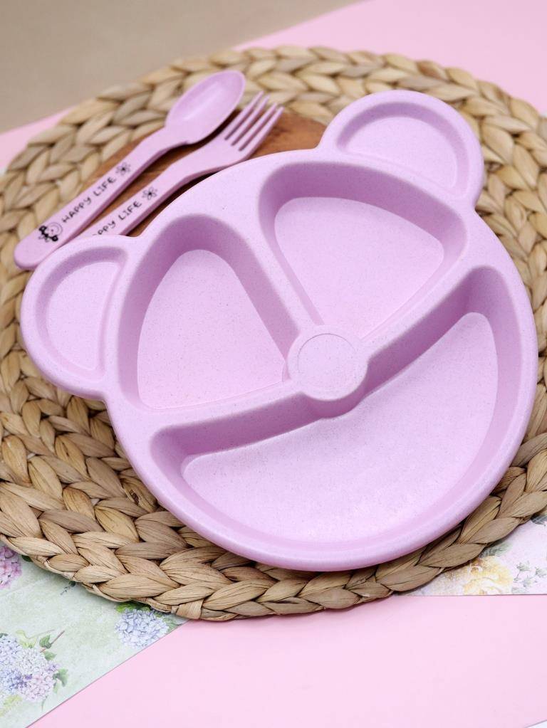 Тарелка Bear, pink (ложка+вилка)