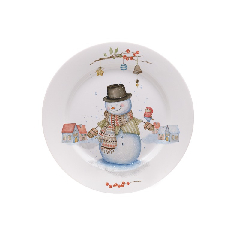 Тарелка Снеговик с птичкой, 23 см.