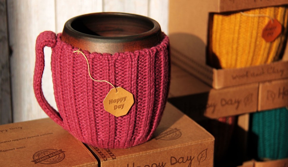Вязаная кружка Розовый чай