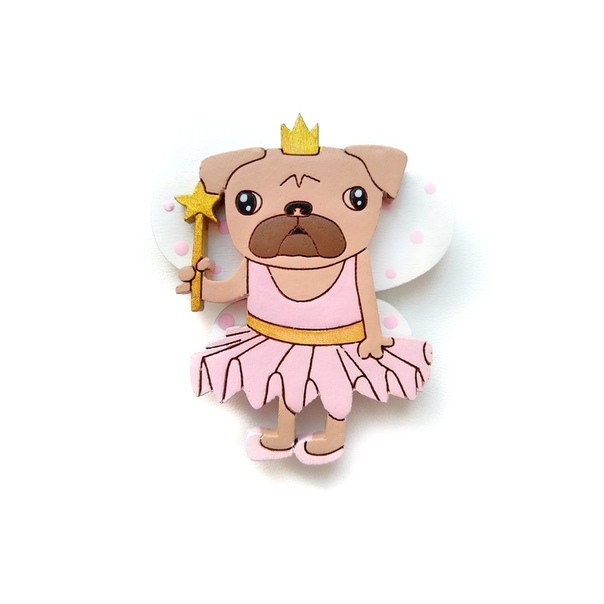Брошь Мопсик феечка