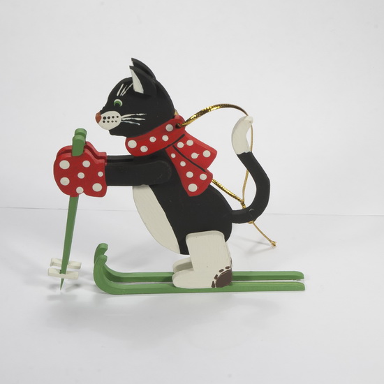 Елочная игрушка Кошка на лыжах 9005