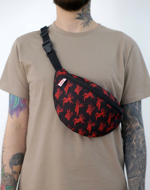 Поясная сумка Oldy (черный/красный, ангел)