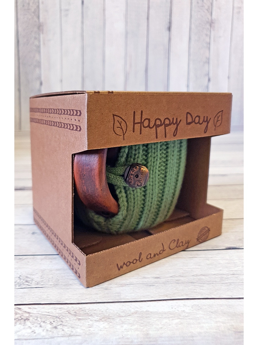 Вязаная кружка с ручкой Зелёное яблоко