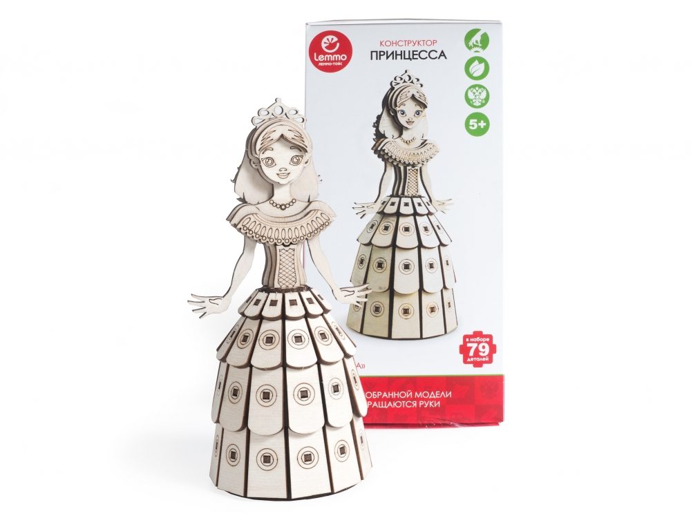 Конструктор 3D деревянный подвижный Lemmo Принцесса