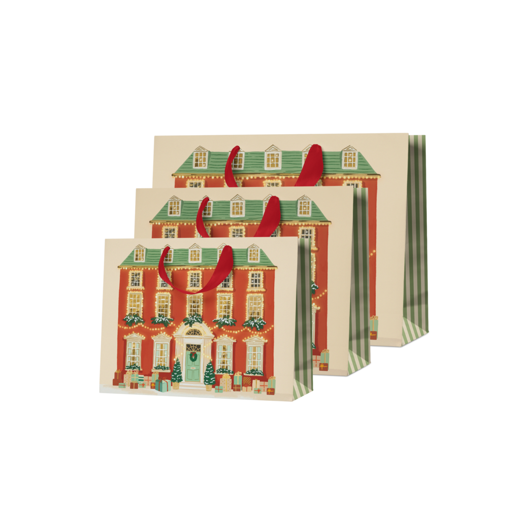 Подарочный пакет Рождественский дом 32x27x12 см