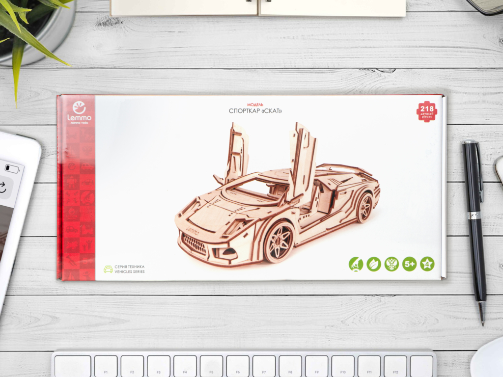 Конструктор 3D деревянный Lemmo Спорткар СКАТ