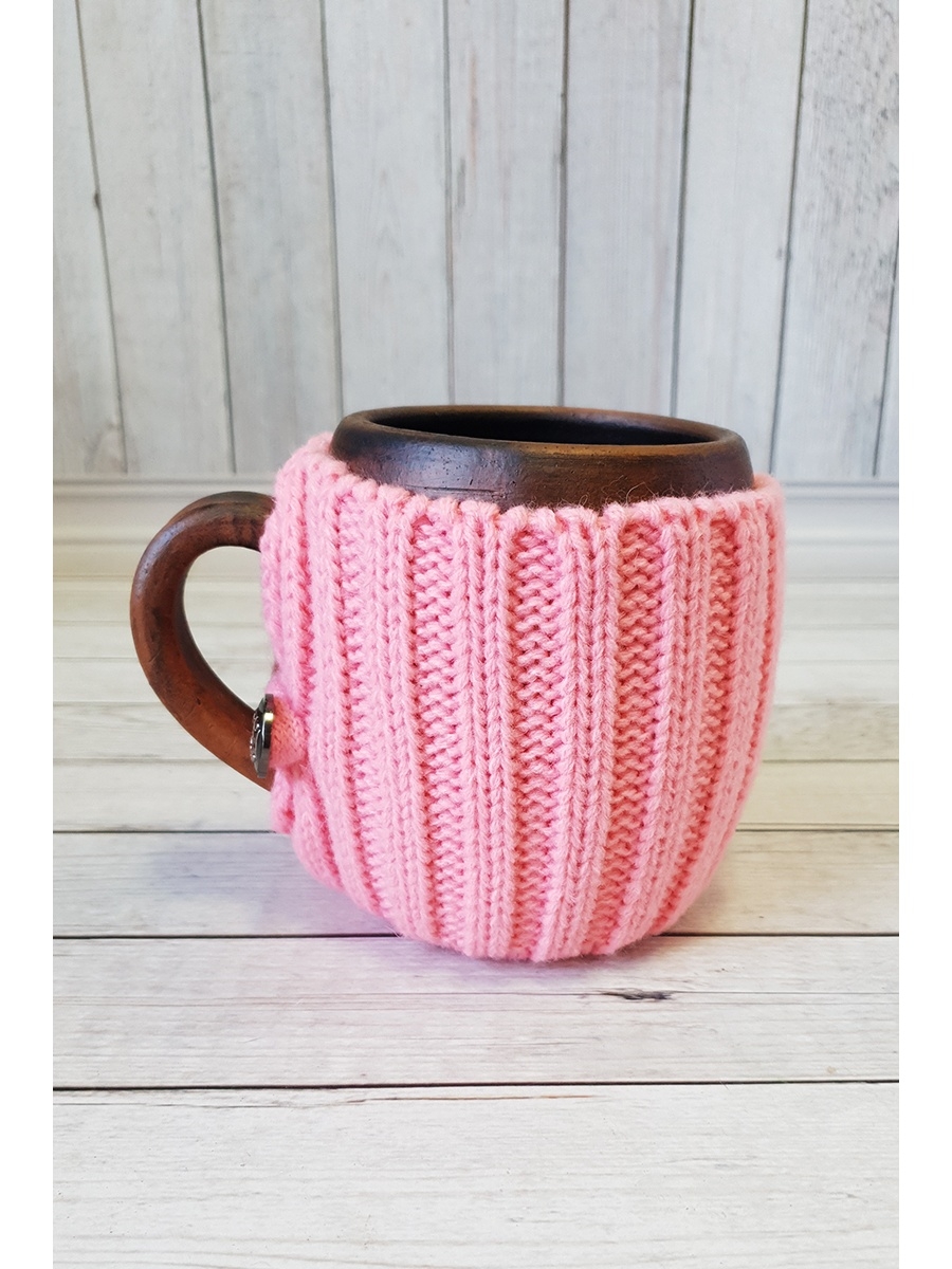Вязаная кружка с ручкой Ярко розовый