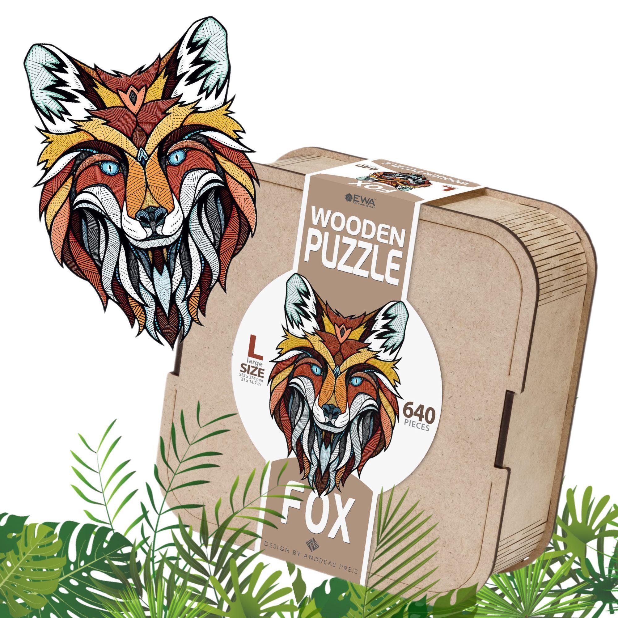 Деревянный фигурный пазл EWA Хитрый Лис L 38x53 см