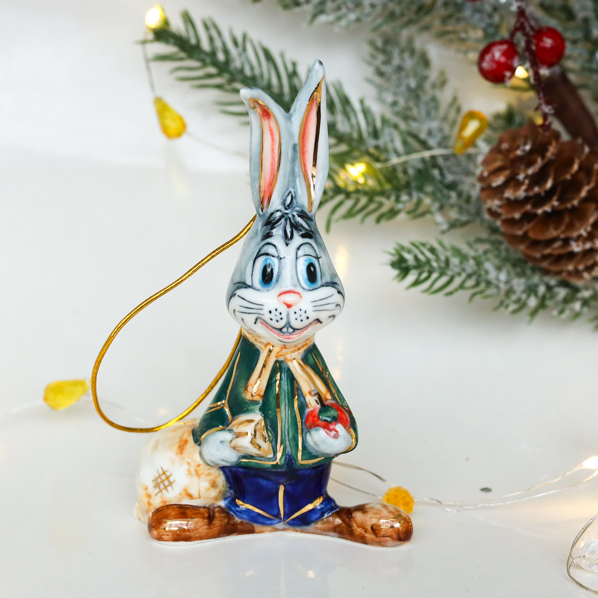 Елочная игрушка Заяц с мешком
