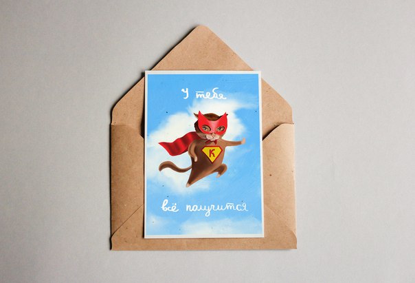 Растущая открытка Кот - супергерой