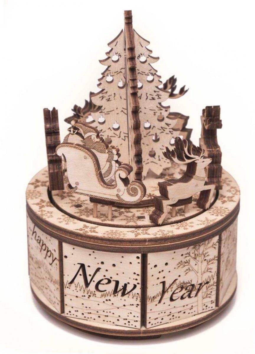 Сборная музыкальная шкатулка Wood Trick Карусель Санты