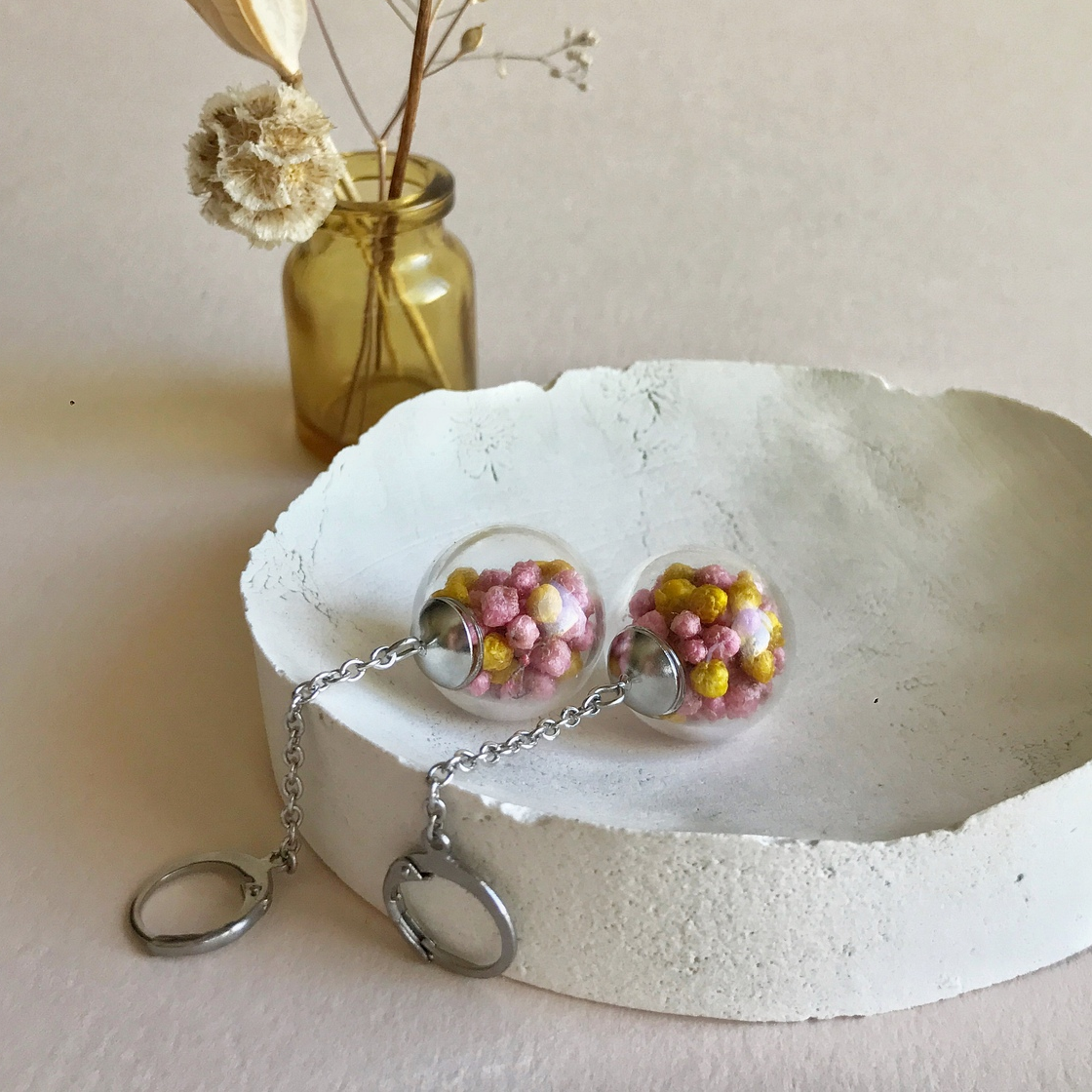 Сережки Glassbox Озотамнус малиновый и желтый (длинные)