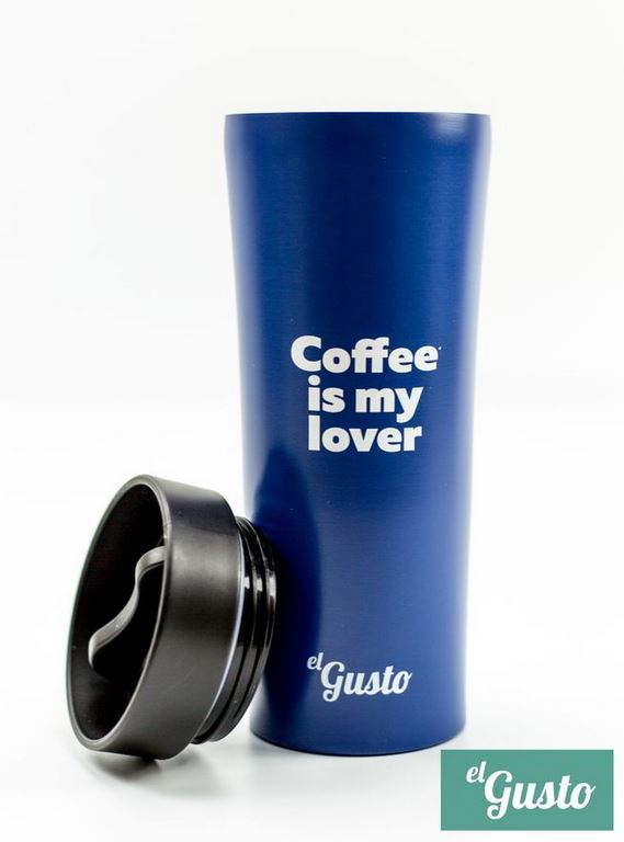 Термокружка Simple. Coffee is my lover, blue