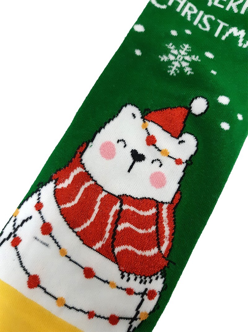 Носки Мишка в теплом шарфе (зеленый/желтый), 35-38 (06843)