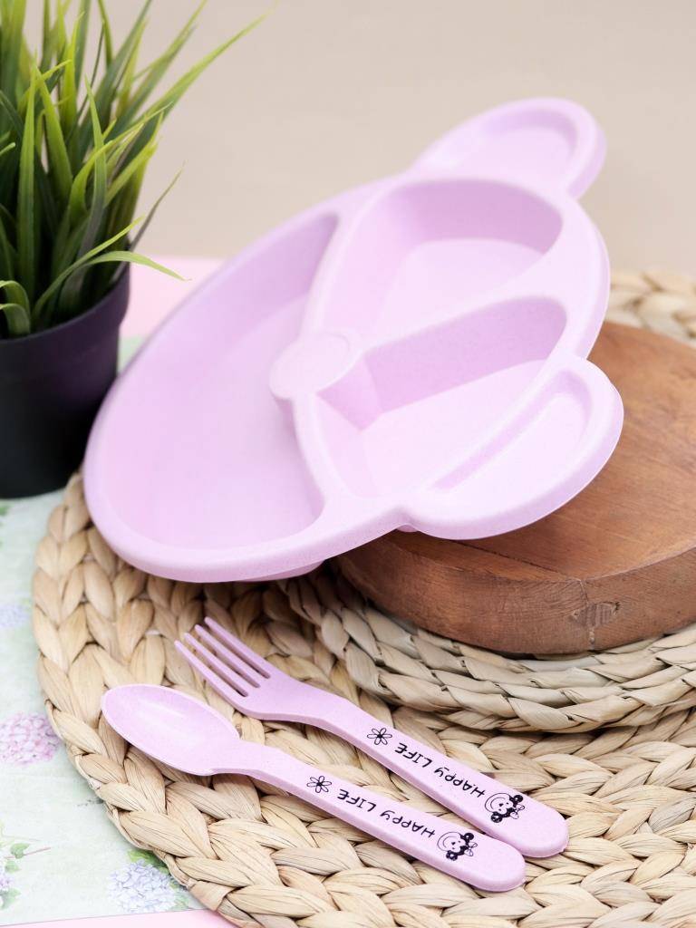 Тарелка Bear, pink (ложка+вилка)