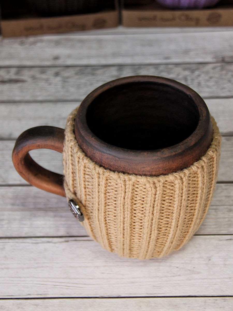 Вязаная кружка с ручкой Капучино