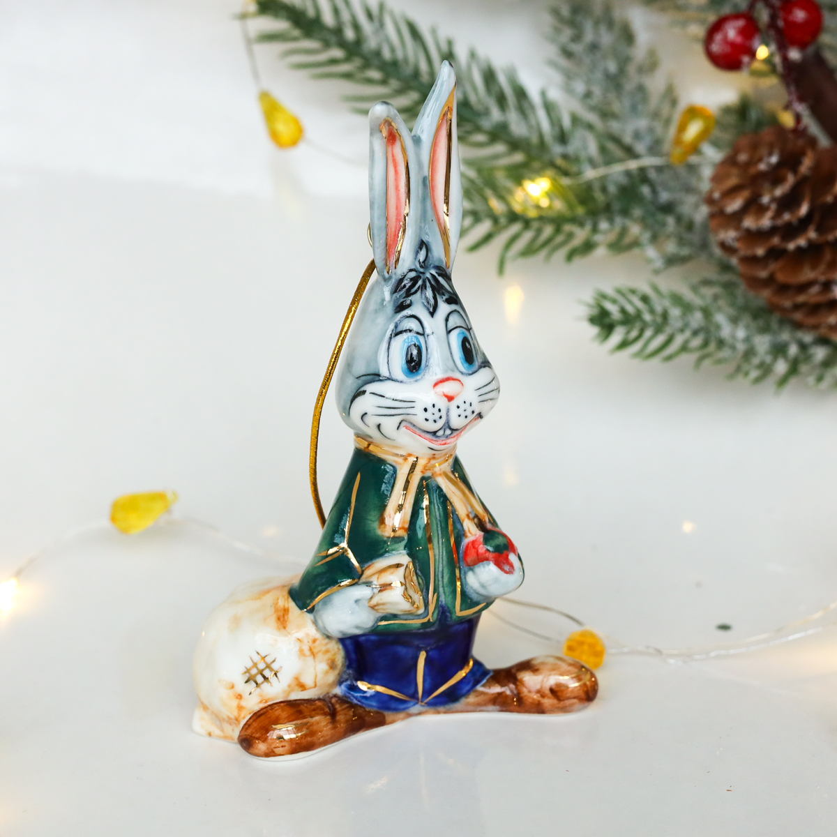 Елочная игрушка Заяц с мешком