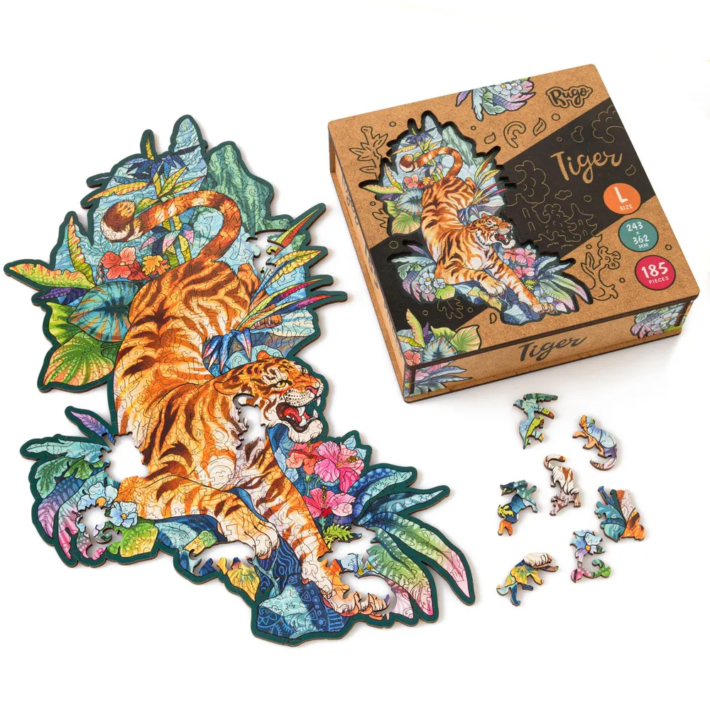 Деревянный пазл Тигр 24х36 см, 185 деталей